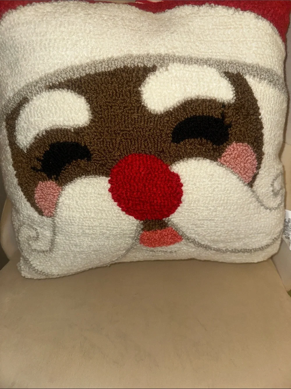 African American Santa 🎅🏾 Holiday Pillow with Red Striped Hat